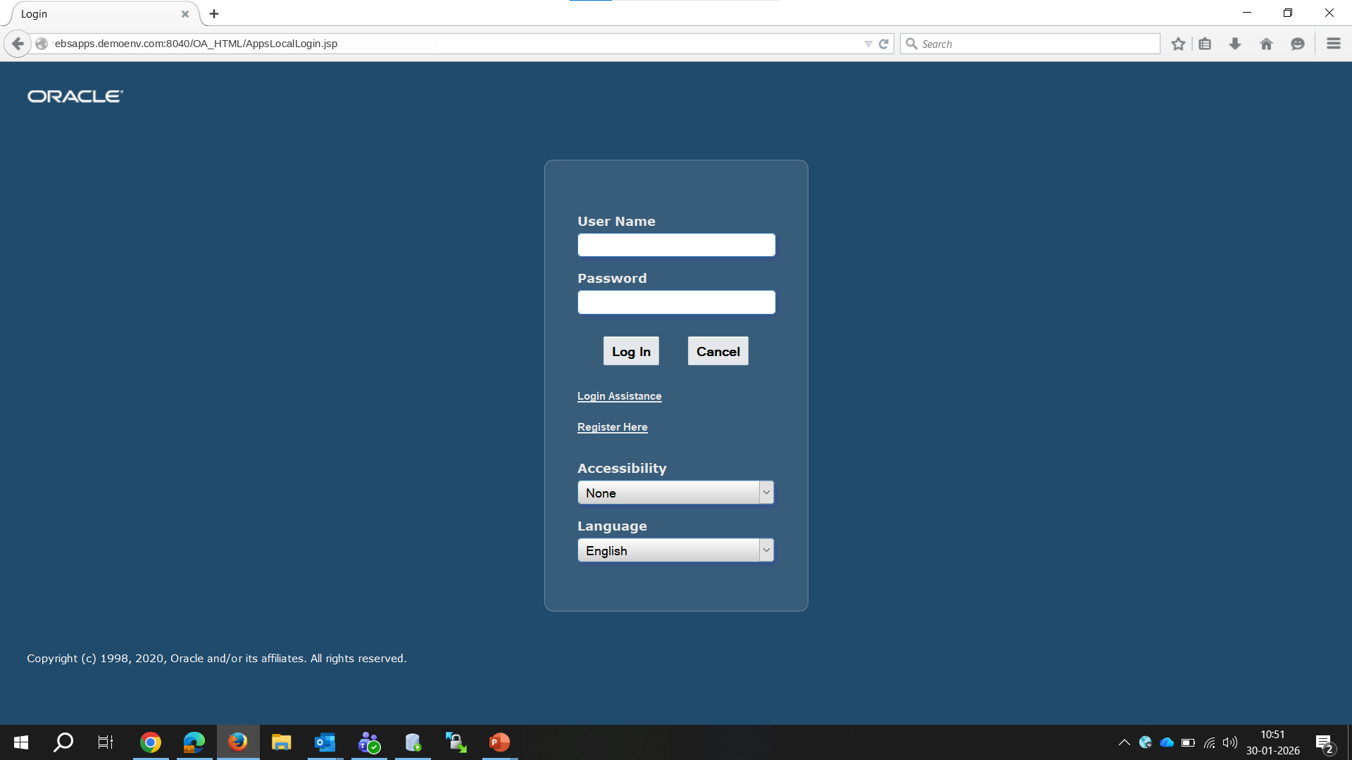 Oracle E-Business Suite login screen